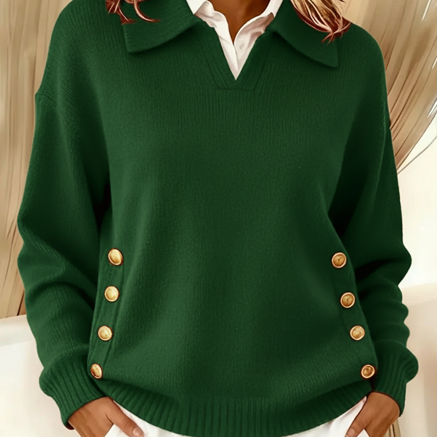 Margot | Collared Button-Trim Jumper