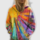 Clara | Patchwork Sun Print Hooded Hoodie