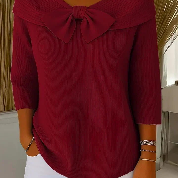Daphne | Ribbed Knit Jumper with Bow Detail
