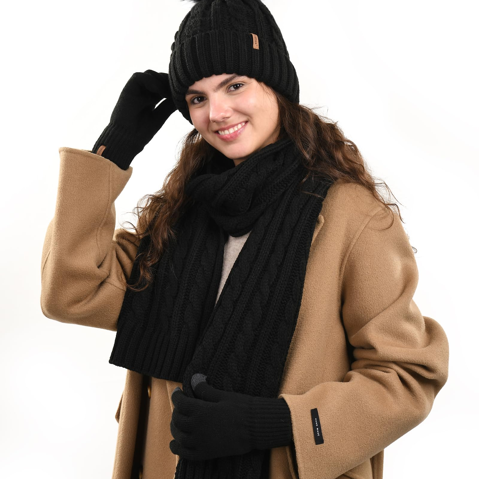 Chic Winter Hat, Scarf, and Gloves Ensemble