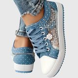 Elsie | Lace-Panel Denim Trainers