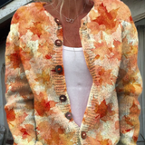 Hazel | Maple Leaf Print Knit Cardigan