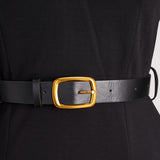 Kate | Refined black dress with belt and mandarin collar