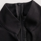 Kate | Refined black dress with belt and mandarin collar