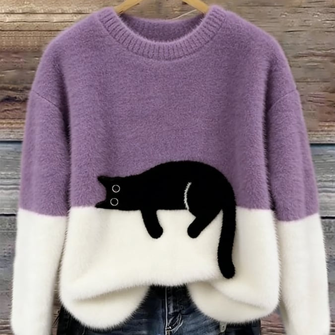 Bonnie™ — Cat Print Oversized Sweater