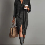 Sienna Soft Corduroy Button-Down Midi Dress