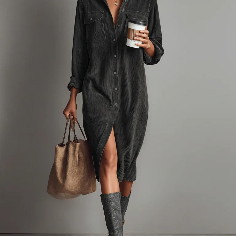 Sienna Soft Corduroy Button-Down Midi Dress