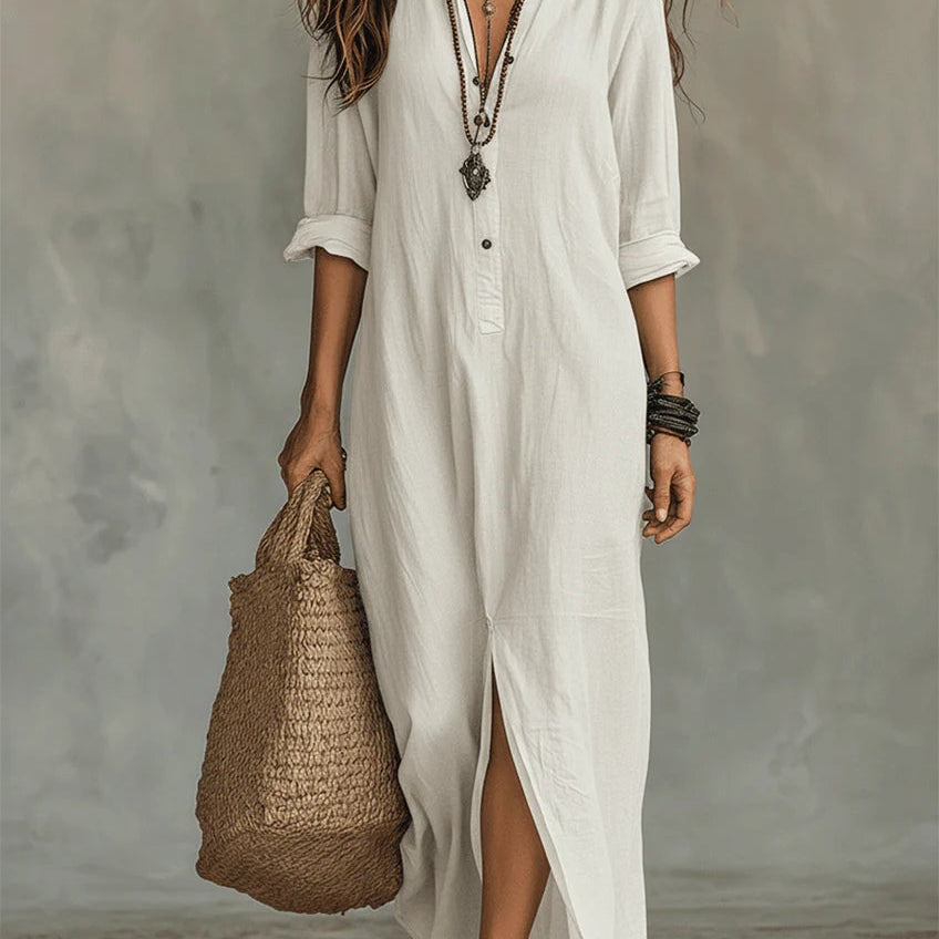 Soline | Long Black Button-Up Dress