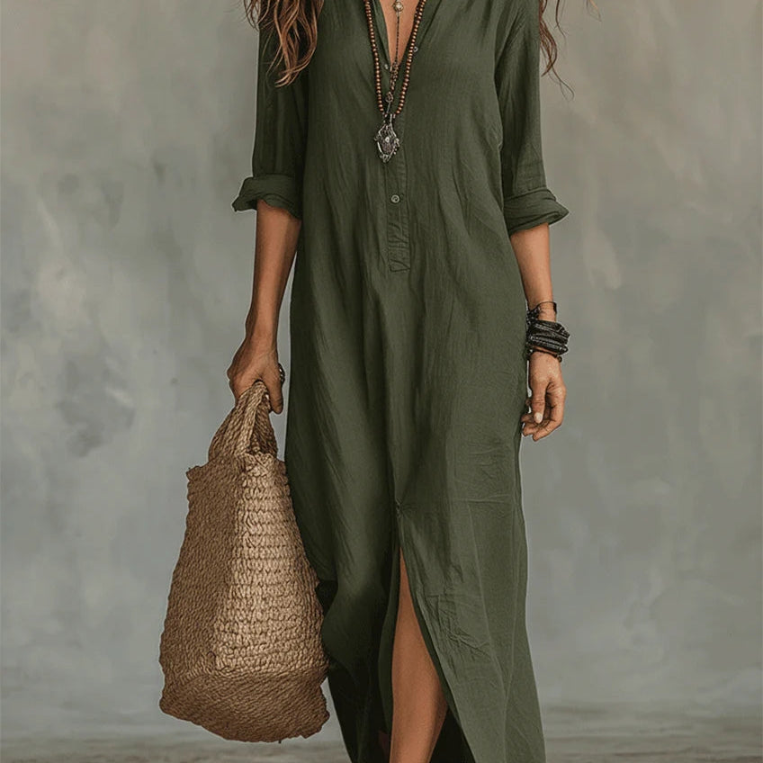 Soline | Long Black Button-Up Dress