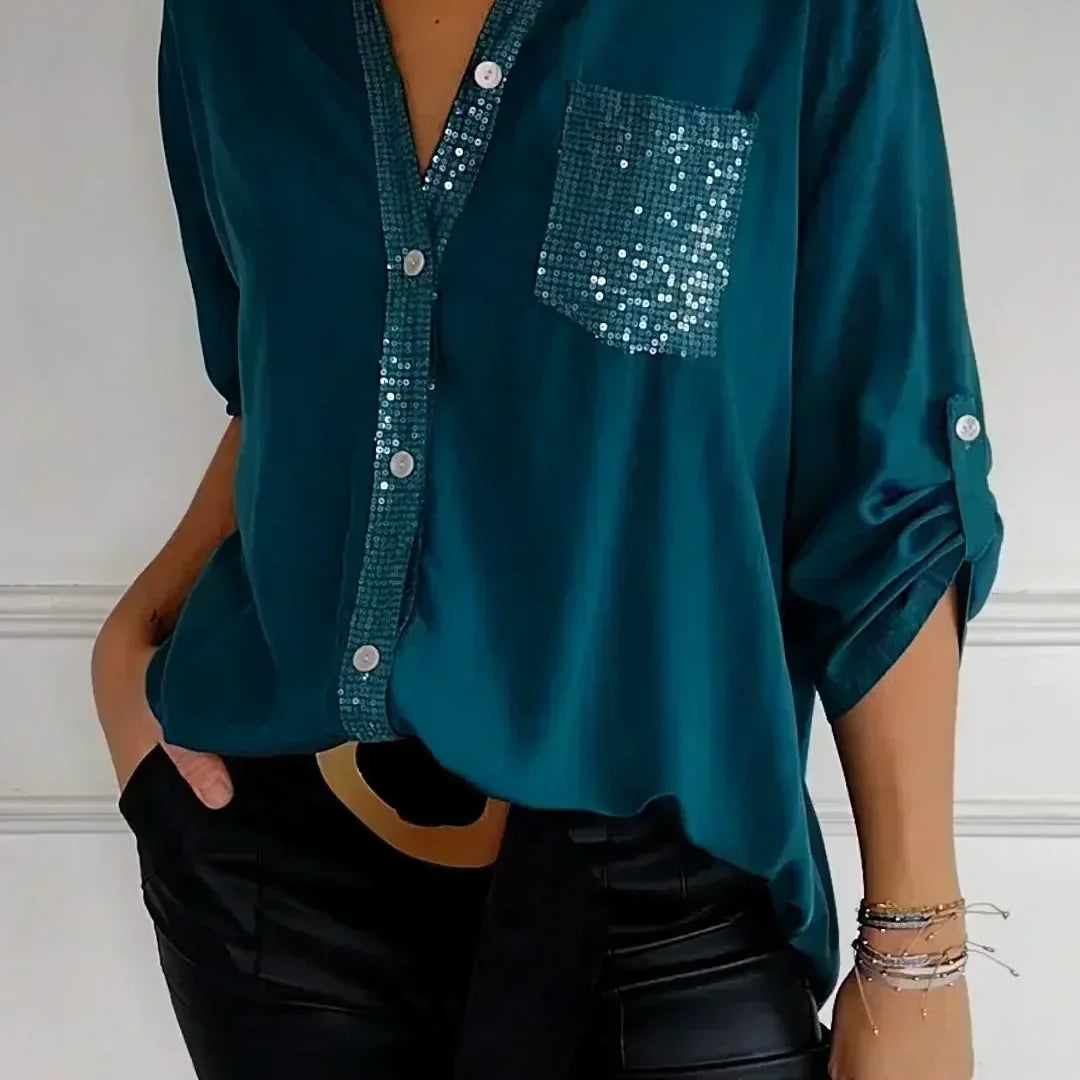 Jasmine | Elegant V-Neck Top with Sparkling Sequins for Women