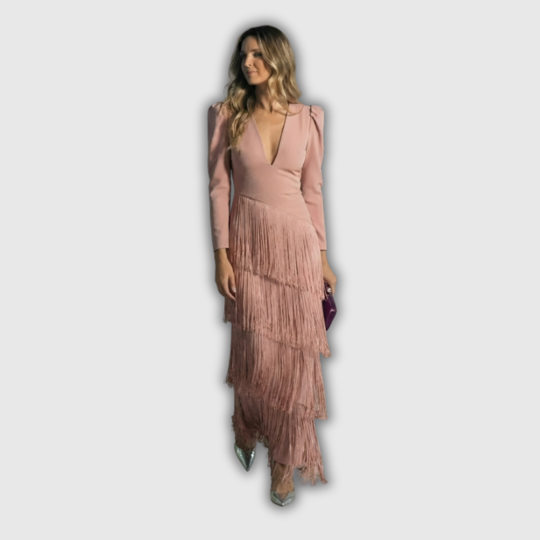 long sleeve fringe maxi dress Clara