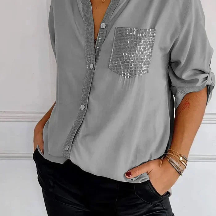 Jasmine | Elegant V-Neck Top with Sparkling Sequins for Women