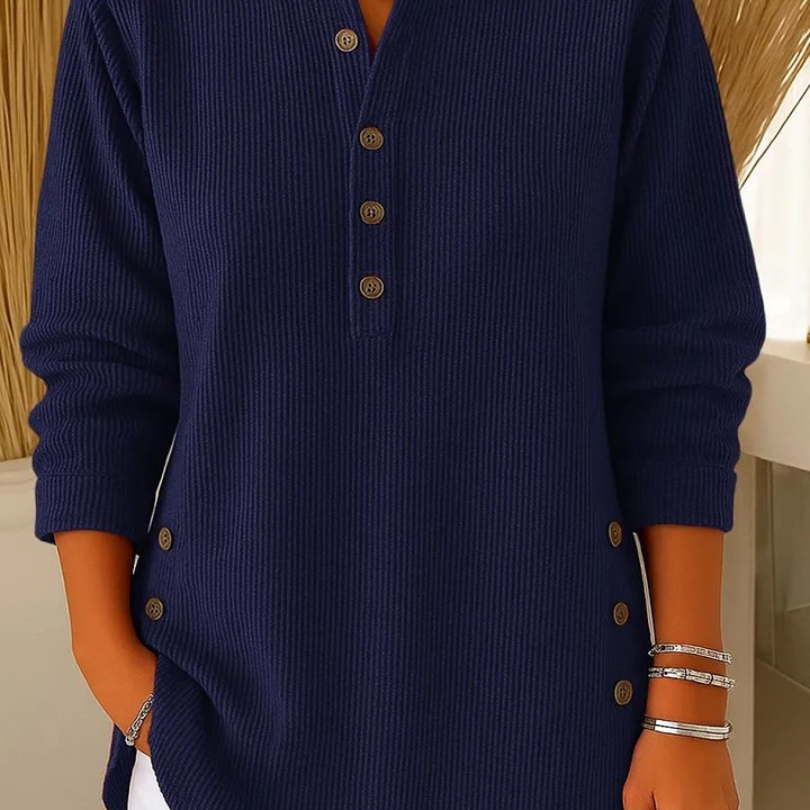 Iris | Ribbed Button Henley Tops