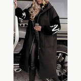 Vivien | Hooded Longline Coat with Knit Sleeves