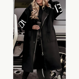 Vivien | Hooded Longline Coat with Knit Sleeves