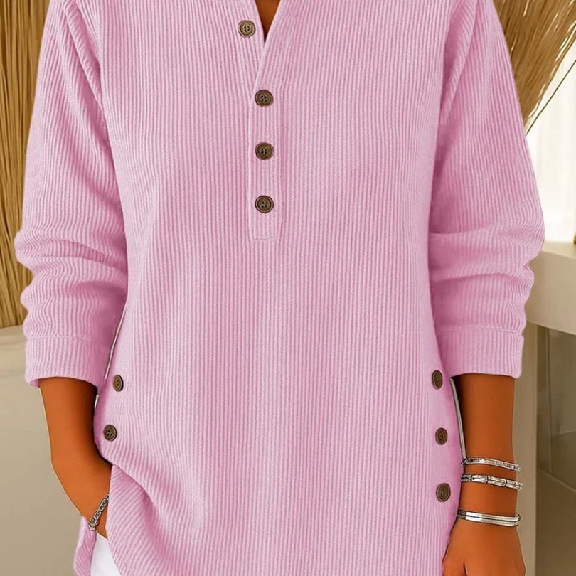 Iris | Ribbed Button Henley Tops
