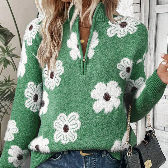 Florence | Floral Zip-Collar Jumper