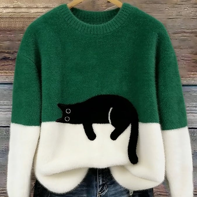 Bonnie™ — Cat Print Oversized Sweater