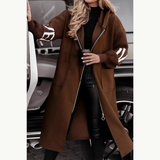 Vivien | Hooded Longline Coat with Knit Sleeves