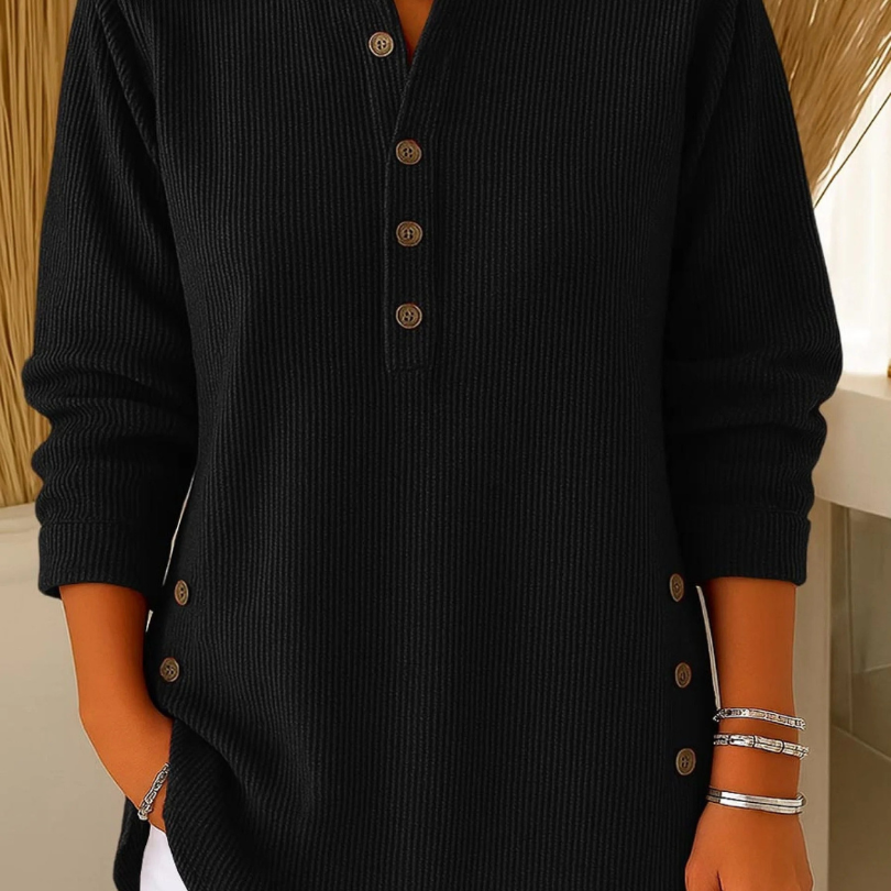 Iris | Ribbed Button Henley Tops