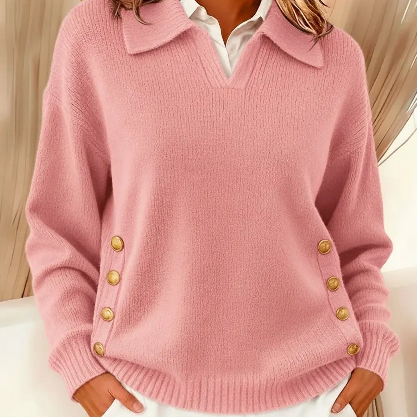 Margot | Collared Button-Trim Jumper