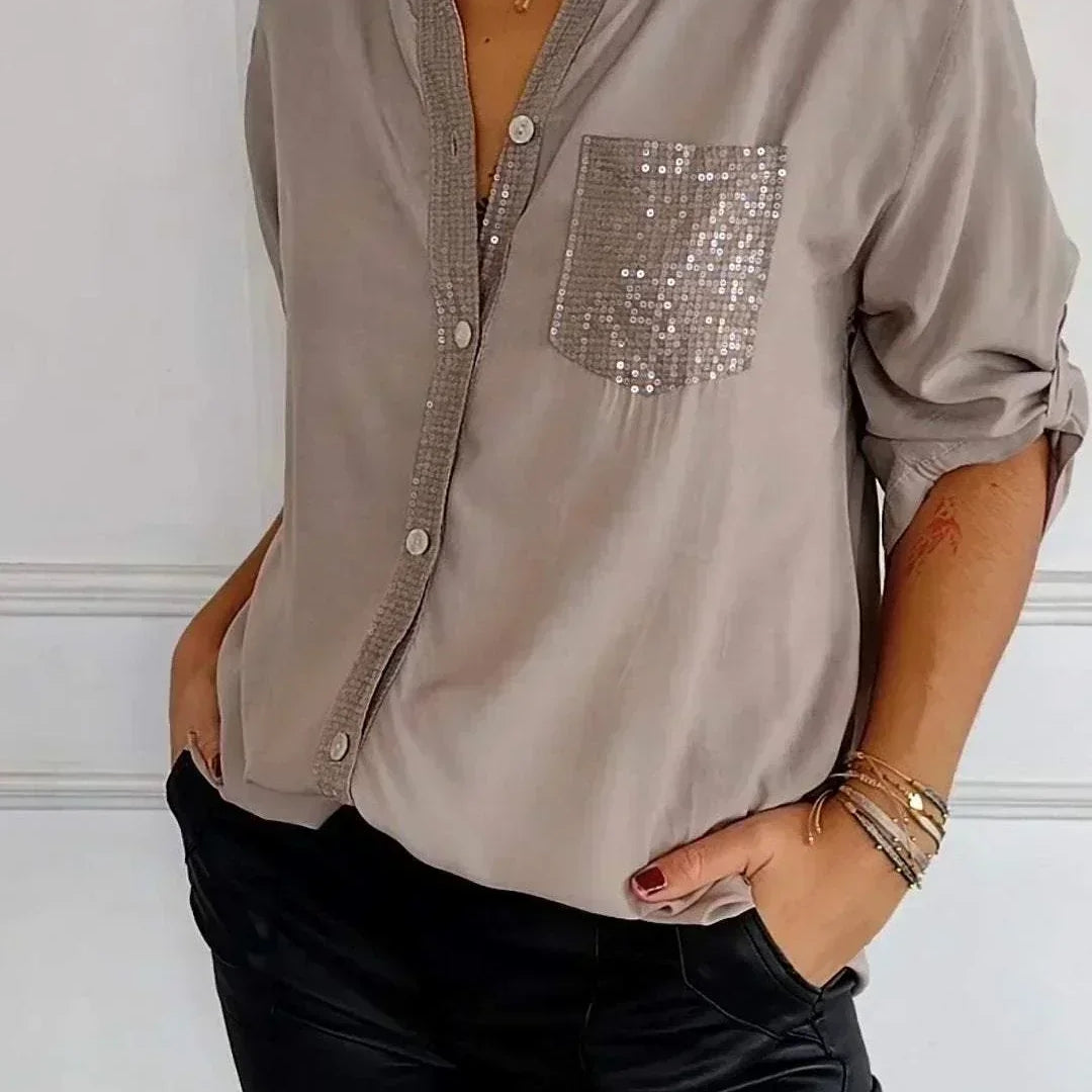 Jasmine | Elegant V-Neck Top with Sparkling Sequins for Women