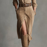 Savannah Suede Button-Front Midi Dress