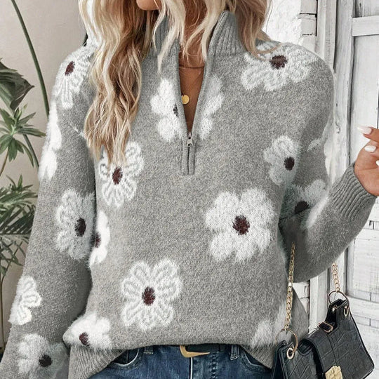 Florence | Floral Zip-Collar Jumper