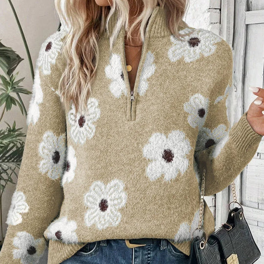 Florence | Floral Zip-Collar Jumper