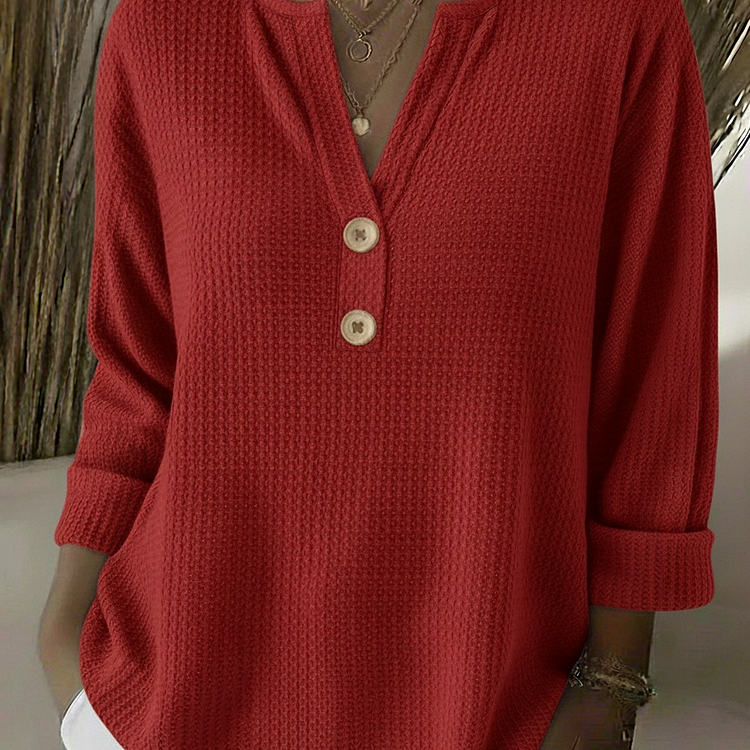 Estelle | Waffle-Knit Henley Tops