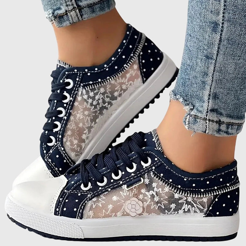 Elsie | Lace-Panel Denim Trainers