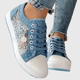Elsie | Lace-Panel Denim Trainers