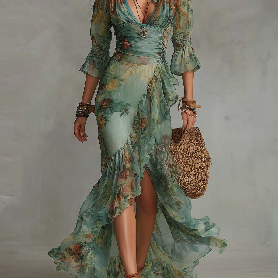 Alma | Long Dress with Romantic Floral Print