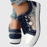 Elsie | Lace-Panel Denim Trainers