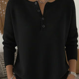 Olive | Button-Neck Ribbed-Trim Jumper