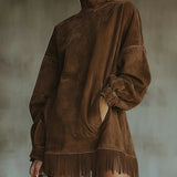 Savana Fringe™ | Vintage Suede Turtleneck Mini Dress