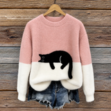 Nora | Cat Print Colour-Block Jumper