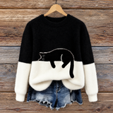 Elsie | Cat Motif Colour-Block Jumper