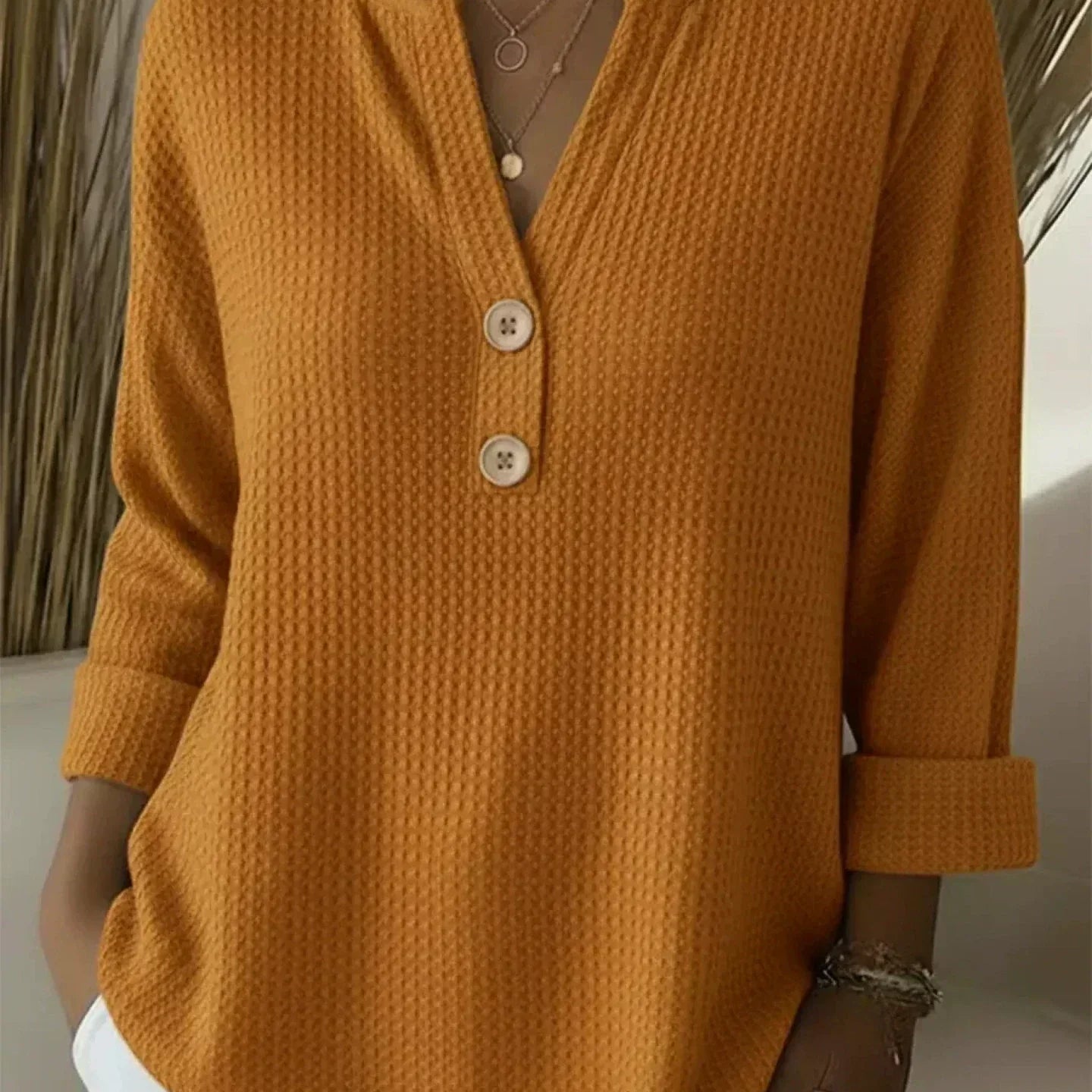 Estelle | Waffle-Knit Henley Tops