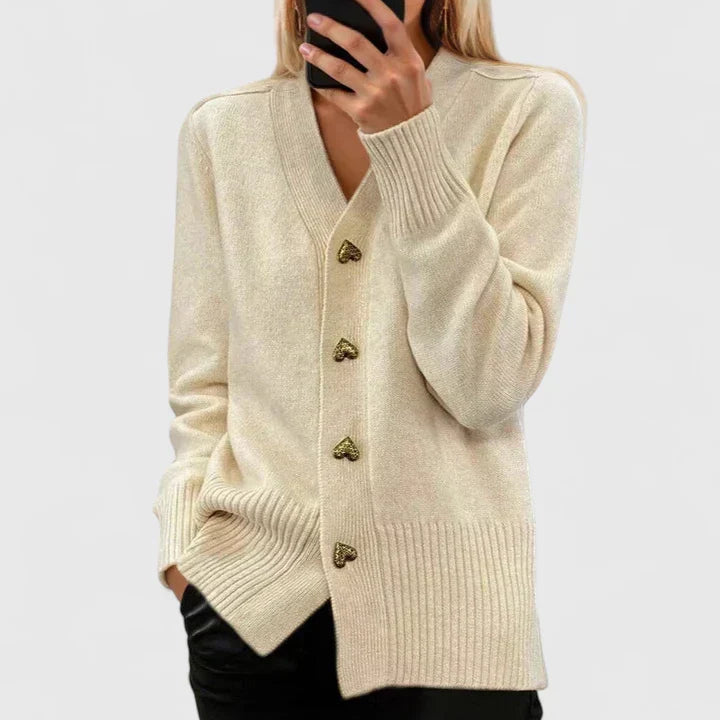 Evelyn | Heart-Button Knit Cardigan