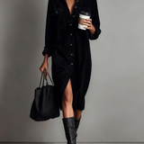 Isla Charcoal™ Vintage Corduroy Midi Shirt Dress