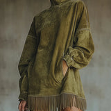Savana Fringe™ | Vintage Suede Turtleneck Mini Dress