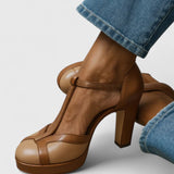 Seraphine | Leather Platform T-Bar Orthopaedic Heels