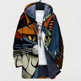 Enid | Hooded Cat-Print Knit Cardigan