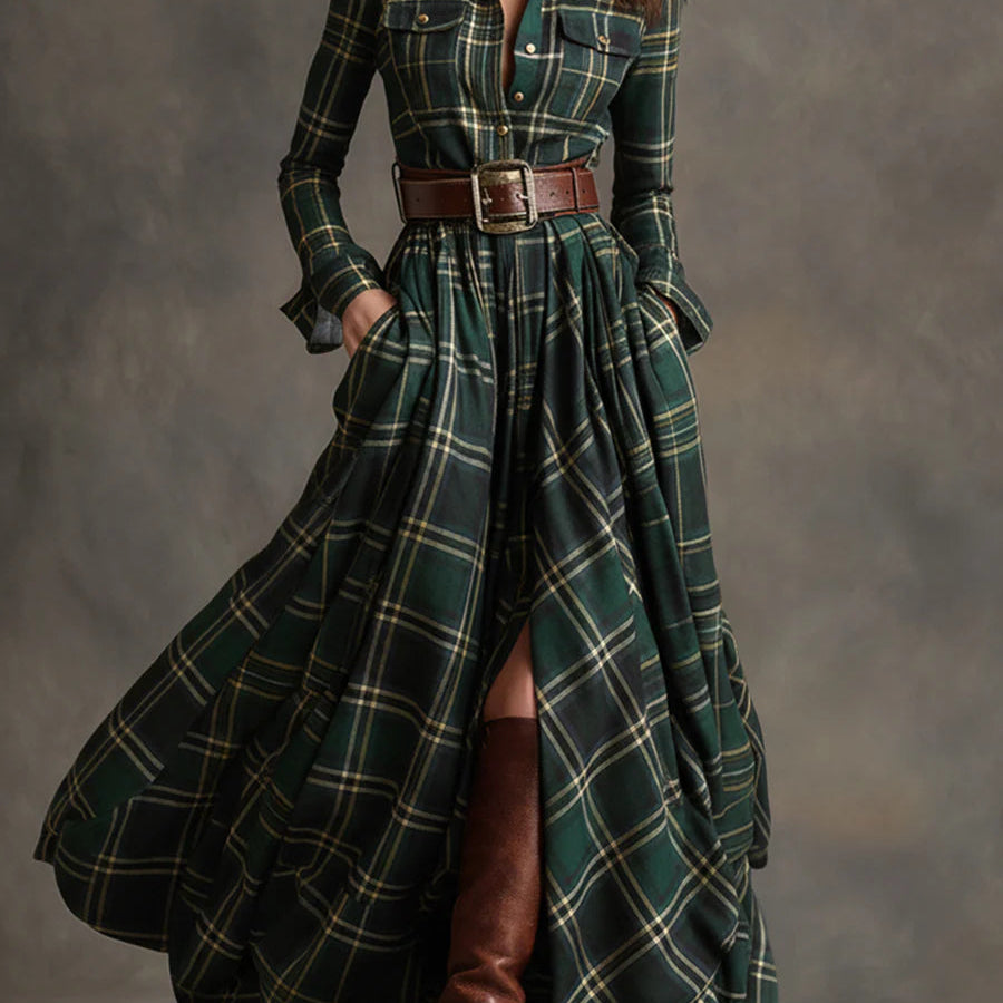 Highland Muse™ | Vintage Plaid Maxi Dress