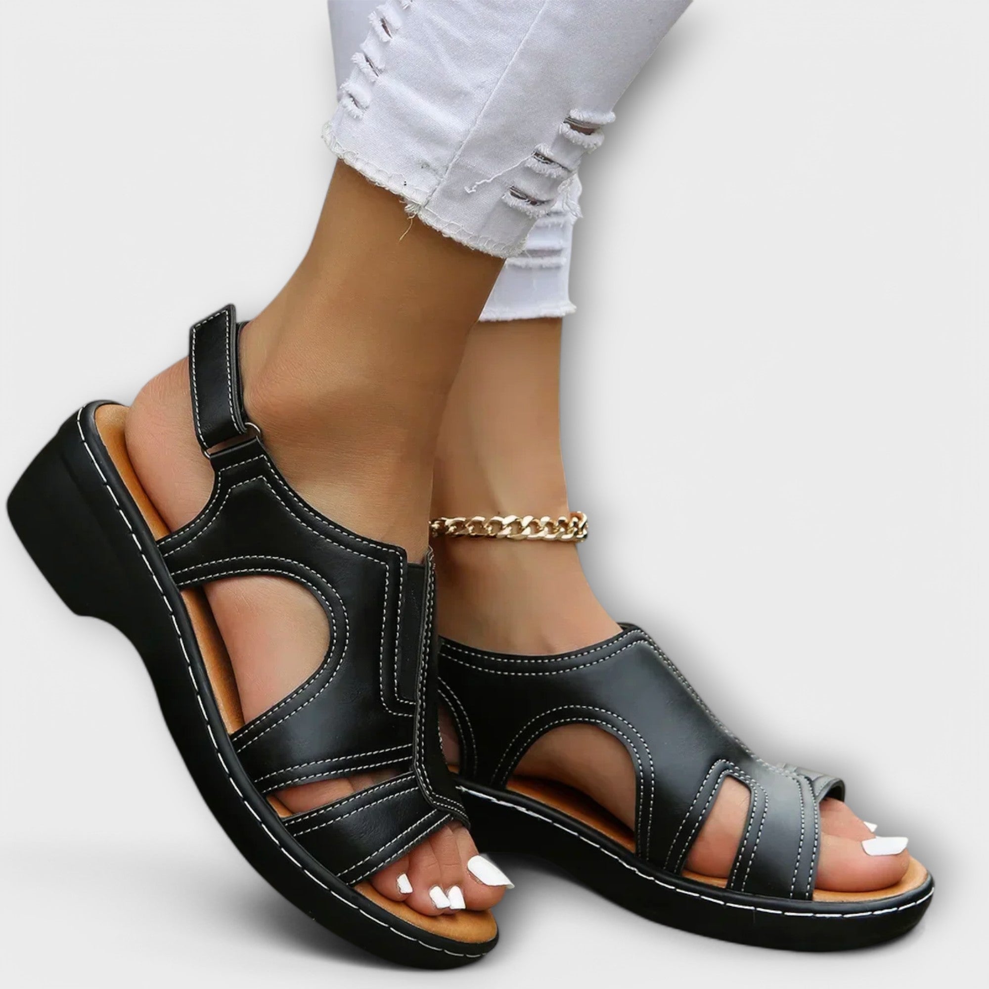 Christina – Orthopaedic Leather Sandals with Comfort Heel