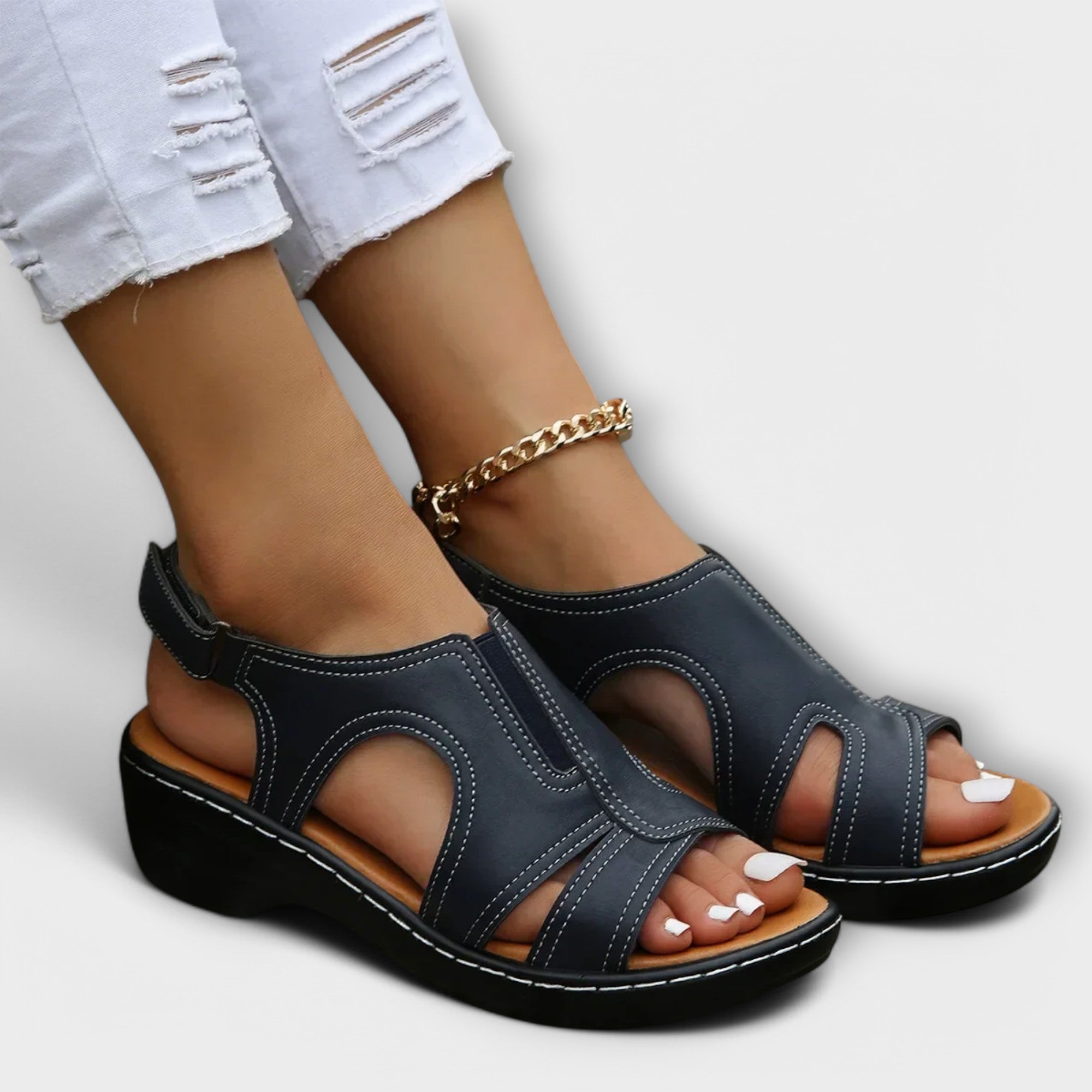 Christina – Orthopaedic Leather Sandals with Comfort Heel