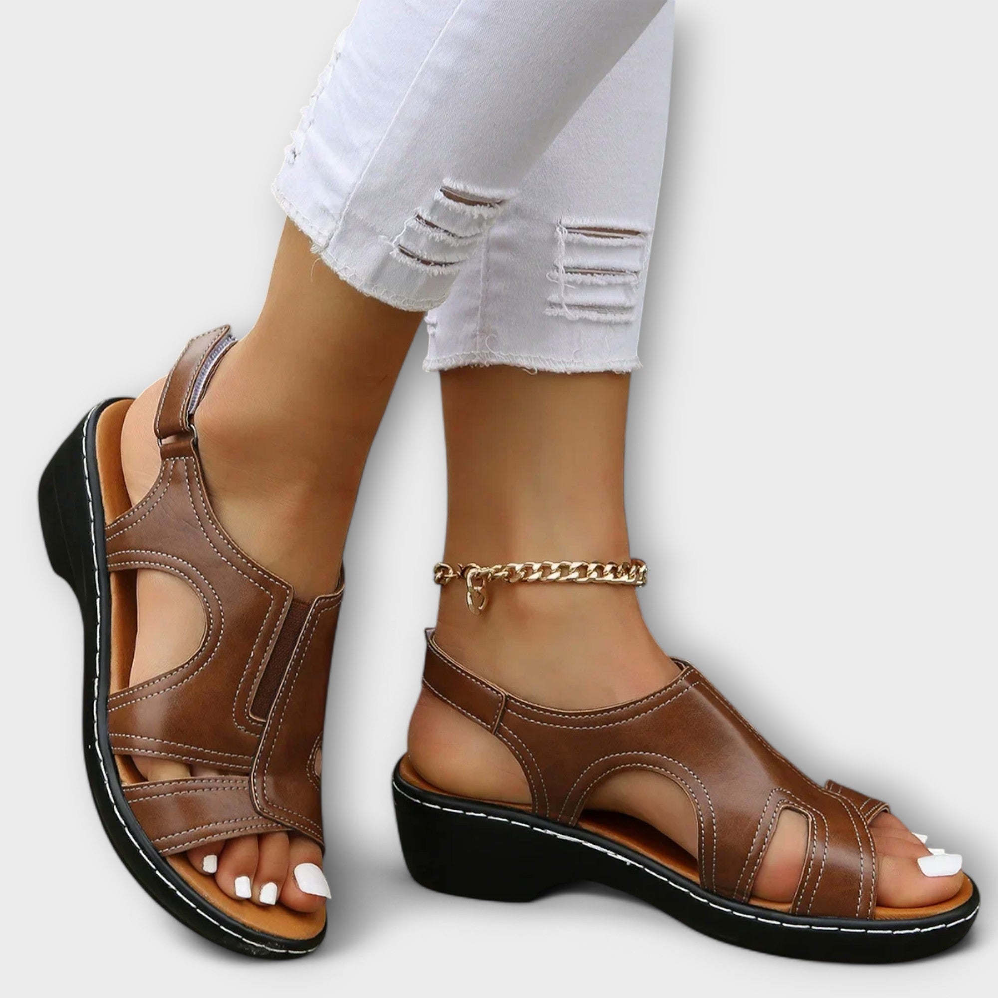 Christina – Orthopaedic Leather Sandals with Comfort Heel