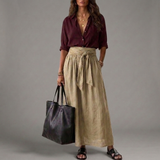 Olive | Two-Piece Shirt and Midi Skirt Set