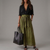 Olive | Two-Piece Shirt and Midi Skirt Set